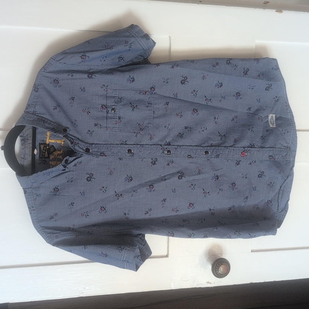 Vintage CPO Men's L Floral Button-Up with Embroidered "Eat the Rich"